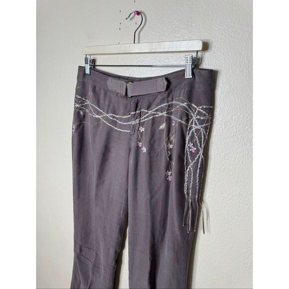 Da-Nang Pants Women Medium Brown Y2K Embroidered Floral Vintage Surplus Boho - Picture 2 of 10